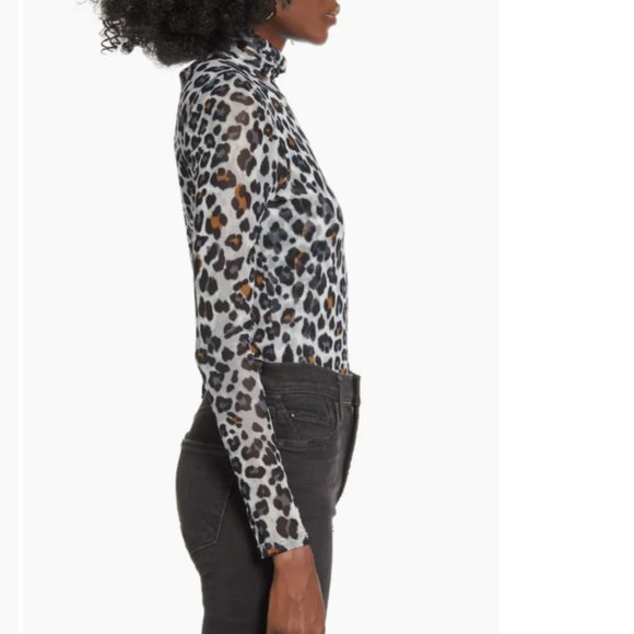Ten Sixty Sherman Leopard Print Mesh Turtleneck Top - Large - Picture 11 of 13
